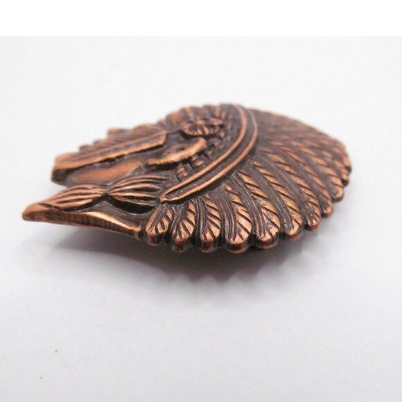 Vintage Copper Native American Chief Profile Pin Brooch - Picture 6 of 11